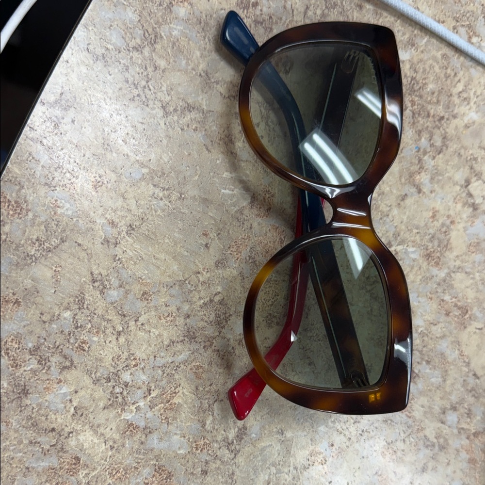 Tortoiseshell Sunglasses with Red and Blue Arms Gucci